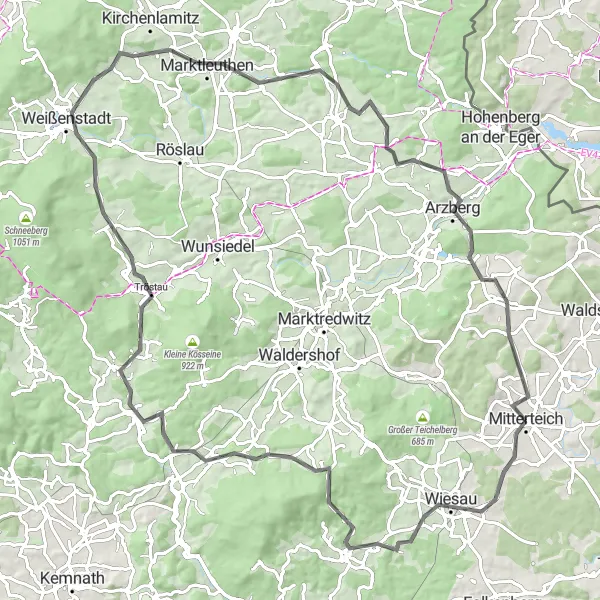 Map miniature of "Fichtelberg Challenge" cycling inspiration in Oberpfalz, Germany. Generated by Tarmacs.app cycling route planner