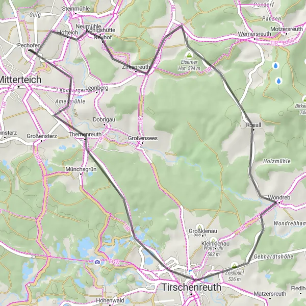 Karten-Miniaturansicht der Radinspiration "Kurze Erlebnistour" in Oberpfalz, Germany. Erstellt vom Tarmacs.app-Routenplaner für Radtouren