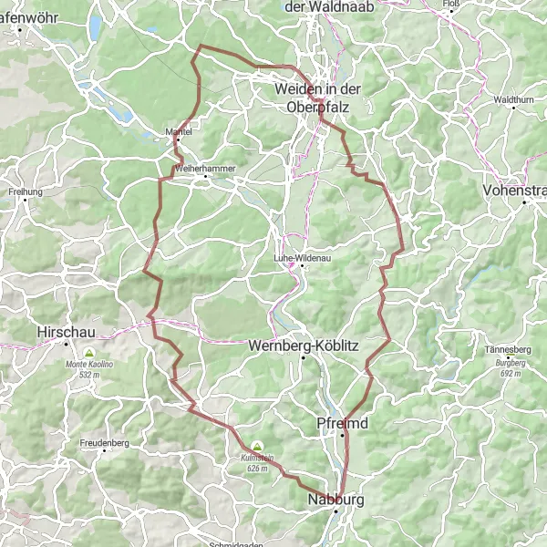 Map miniature of "Gravel Adventure in Oberpfalz" cycling inspiration in Oberpfalz, Germany. Generated by Tarmacs.app cycling route planner