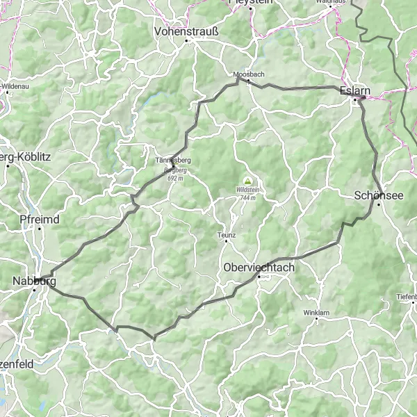 Karten-Miniaturansicht der Radinspiration "Straßenrundtour von Nabburg" in Oberpfalz, Germany. Erstellt vom Tarmacs.app-Routenplaner für Radtouren