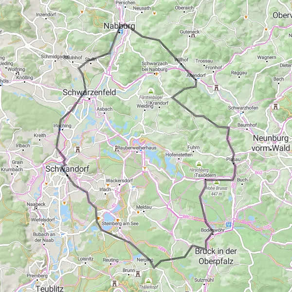 Karten-Miniaturansicht der Radinspiration "Panoramablick über die Oberpfalz" in Oberpfalz, Germany. Erstellt vom Tarmacs.app-Routenplaner für Radtouren