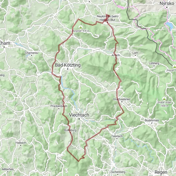 Map miniature of "Sumava National Park Expedition" cycling inspiration in Oberpfalz, Germany. Generated by Tarmacs.app cycling route planner