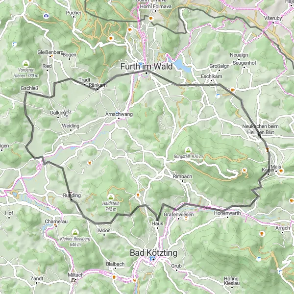 Map miniature of "Forest Loop" cycling inspiration in Oberpfalz, Germany. Generated by Tarmacs.app cycling route planner