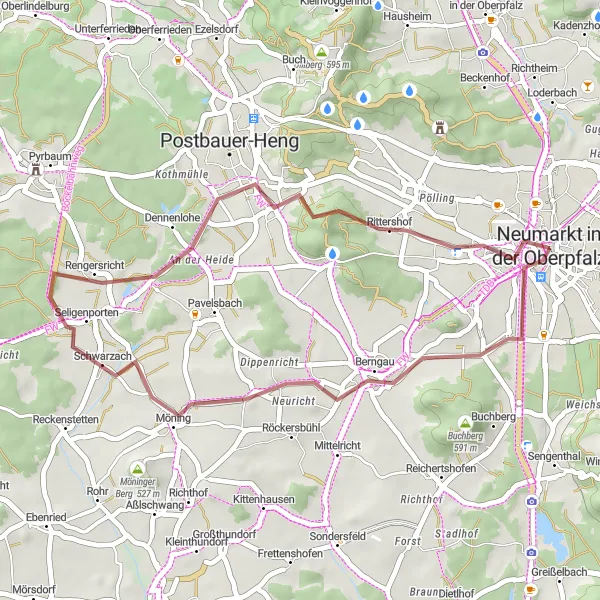 Map miniature of "Discover the Historic Castles and Scenic Forests" cycling inspiration in Oberpfalz, Germany. Generated by Tarmacs.app cycling route planner