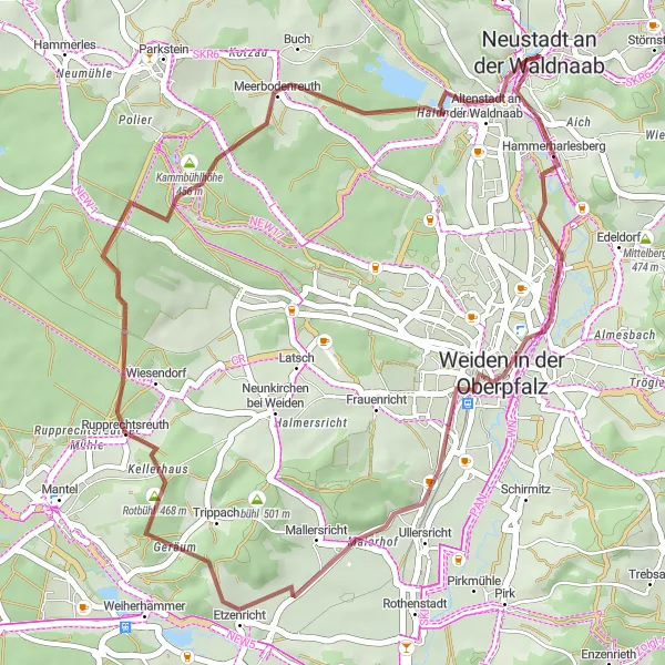 Karten-Miniaturansicht der Radinspiration "Entspannte Radtour entlang der Waldnaab" in Oberpfalz, Germany. Erstellt vom Tarmacs.app-Routenplaner für Radtouren