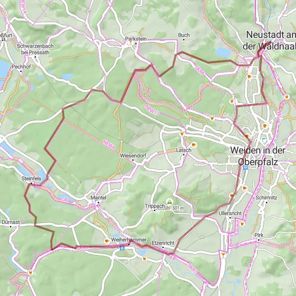 Karten-Miniaturansicht der Radinspiration "Rundtour zu den Natur-Highlights der Oberpfalz" in Oberpfalz, Germany. Erstellt vom Tarmacs.app-Routenplaner für Radtouren