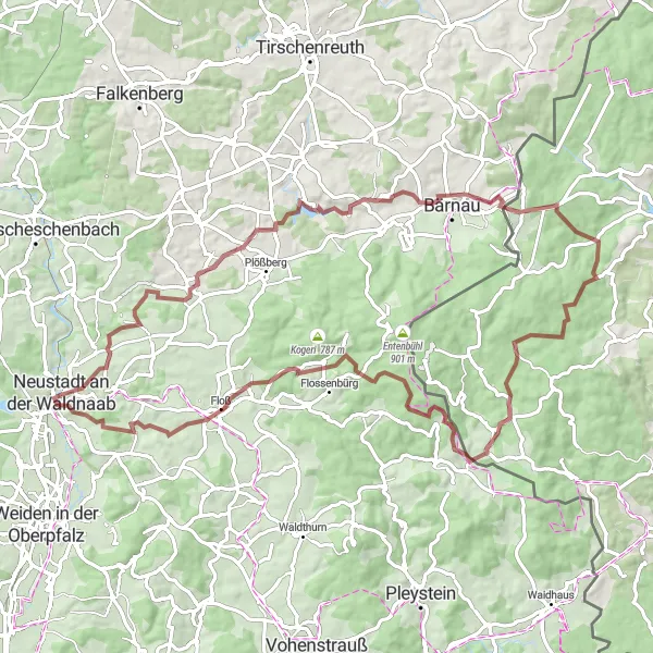 Karten-Miniaturansicht der Radinspiration "Gravel-Abenteuer im Oberpfälzer Wald" in Oberpfalz, Germany. Erstellt vom Tarmacs.app-Routenplaner für Radtouren