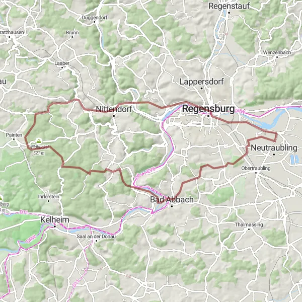 Karten-Miniaturansicht der Radinspiration "Gravelabenteuer in Regensburg" in Oberpfalz, Germany. Erstellt vom Tarmacs.app-Routenplaner für Radtouren