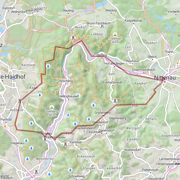 Map miniature of "Nittenau Adventure" cycling inspiration in Oberpfalz, Germany. Generated by Tarmacs.app cycling route planner