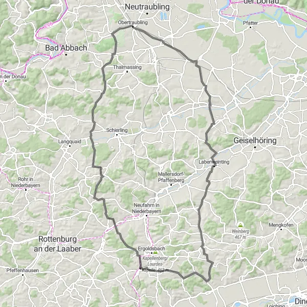 Karten-Miniaturansicht der Radinspiration "Fahrradtour nach Wallkofen, Oberköllnbach und Niederleierndorf" in Oberpfalz, Germany. Erstellt vom Tarmacs.app-Routenplaner für Radtouren