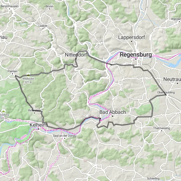Karten-Miniaturansicht der Radinspiration "Donautour von Obertraubling" in Oberpfalz, Germany. Erstellt vom Tarmacs.app-Routenplaner für Radtouren