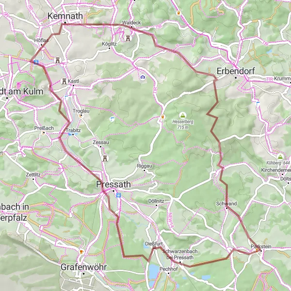 Karten-Miniaturansicht der Radinspiration "Rundtour um Parkstein und Basaltkegel" in Oberpfalz, Germany. Erstellt vom Tarmacs.app-Routenplaner für Radtouren