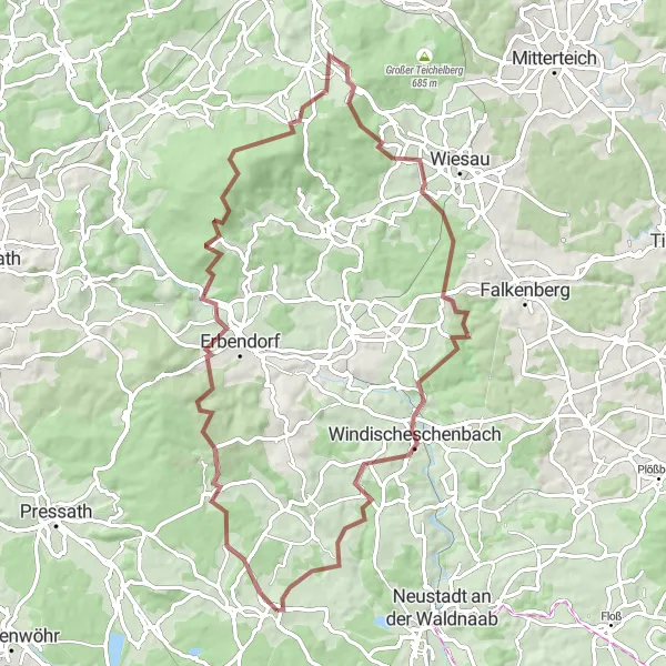 Map miniature of "The Gravel Adventure of Sauleuzenberg" cycling inspiration in Oberpfalz, Germany. Generated by Tarmacs.app cycling route planner