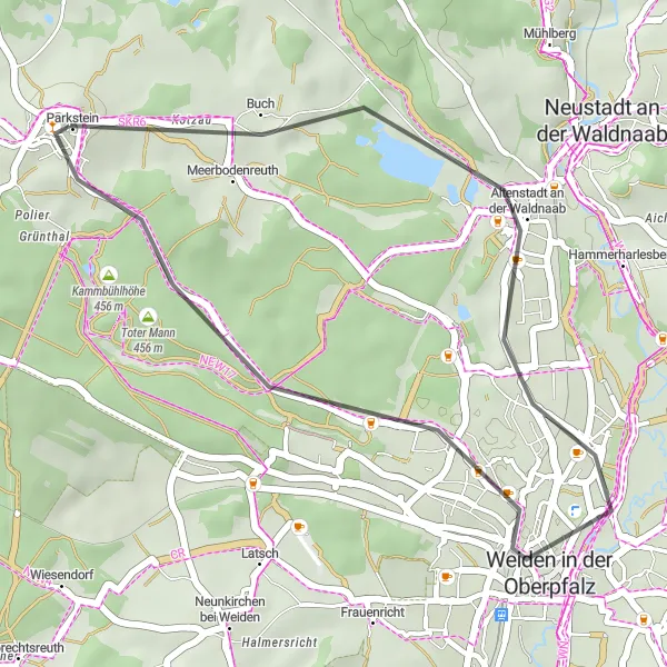 Map miniature of "Parkstein Road Ride" cycling inspiration in Oberpfalz, Germany. Generated by Tarmacs.app cycling route planner