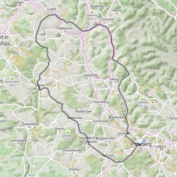 Karten-Miniaturansicht der Radinspiration "Radtour durch das Deininger Land" in Oberpfalz, Germany. Erstellt vom Tarmacs.app-Routenplaner für Radtouren