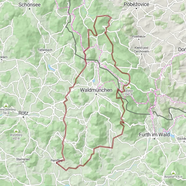 Karten-Miniaturansicht der Radinspiration "Abenteuerliche Gravel-Tour um Pemfling" in Oberpfalz, Germany. Erstellt vom Tarmacs.app-Routenplaner für Radtouren