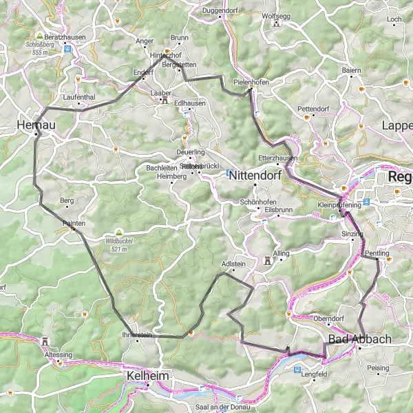 Map miniature of "Bad Abbach Loop" cycling inspiration in Oberpfalz, Germany. Generated by Tarmacs.app cycling route planner