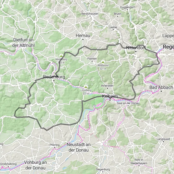 Map miniature of "Journey through Oberpfalz" cycling inspiration in Oberpfalz, Germany. Generated by Tarmacs.app cycling route planner