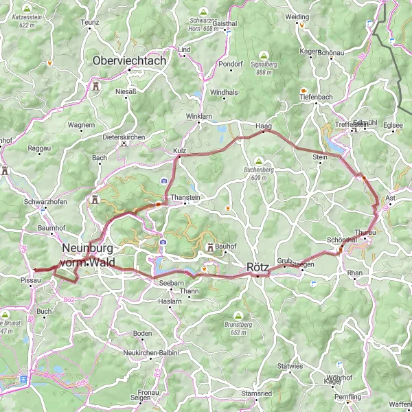 Map miniature of "Gravel Adventure in Pettendorf" cycling inspiration in Oberpfalz, Germany. Generated by Tarmacs.app cycling route planner