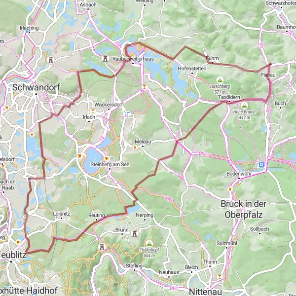 Map miniature of "Off-Road Adventure in Pettendorf" cycling inspiration in Oberpfalz, Germany. Generated by Tarmacs.app cycling route planner