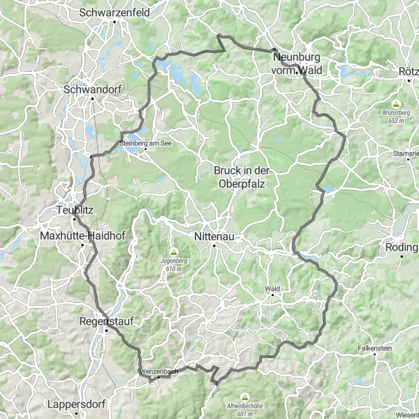 Map miniature of "Oberpfalz Grand Tour" cycling inspiration in Oberpfalz, Germany. Generated by Tarmacs.app cycling route planner