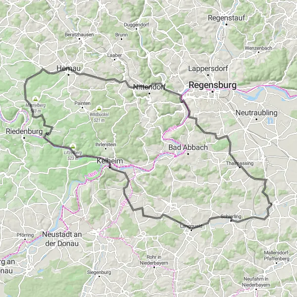 Map miniature of "Extended Road Adventure from Pfakofen" cycling inspiration in Oberpfalz, Germany. Generated by Tarmacs.app cycling route planner