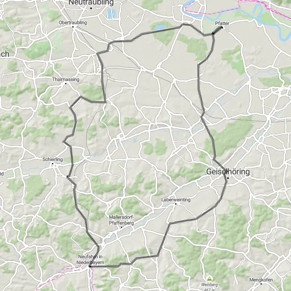 Karten-Miniaturansicht der Radinspiration "Riekofen nach Alteglofsheim Radtour" in Oberpfalz, Germany. Erstellt vom Tarmacs.app-Routenplaner für Radtouren
