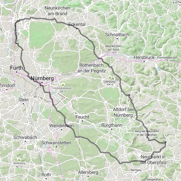 Map miniature of "Road Cycling Route: Pilsach - Ottenberg - Pilsach" cycling inspiration in Oberpfalz, Germany. Generated by Tarmacs.app cycling route planner