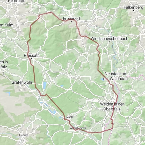 Karten-Miniaturansicht der Radinspiration "Abenteuerliche Schottertour durch die Natur" in Oberpfalz, Germany. Erstellt vom Tarmacs.app-Routenplaner für Radtouren