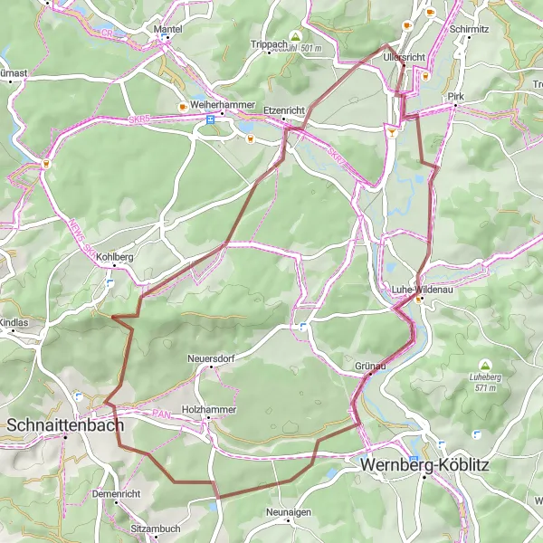 Karten-Miniaturansicht der Radinspiration "Entspannte Radtour durch grüne Wiesen und Wälder" in Oberpfalz, Germany. Erstellt vom Tarmacs.app-Routenplaner für Radtouren