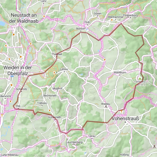 Karten-Miniaturansicht der Radinspiration "Vierlingsturm und Starkenberg Rundstrecke" in Oberpfalz, Germany. Erstellt vom Tarmacs.app-Routenplaner für Radtouren