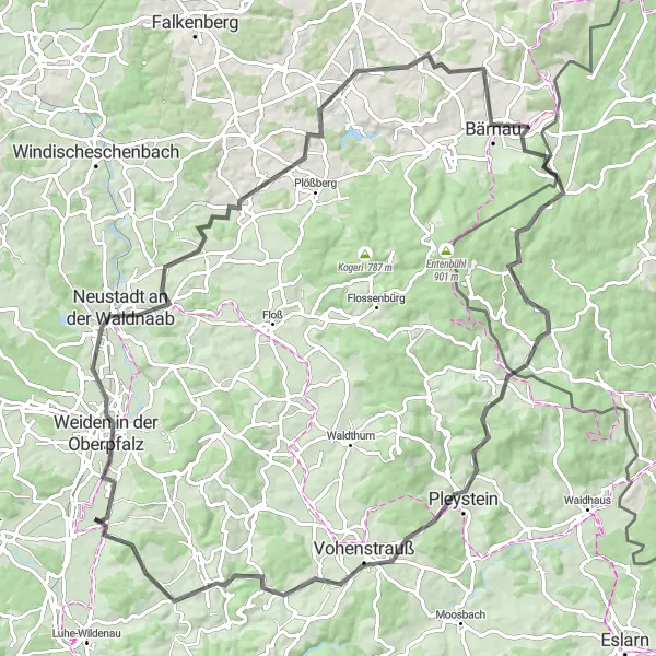 Map miniature of "Countryside Serenity" cycling inspiration in Oberpfalz, Germany. Generated by Tarmacs.app cycling route planner