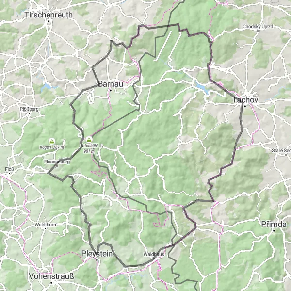 Map miniature of "Hillside Challenge" cycling inspiration in Oberpfalz, Germany. Generated by Tarmacs.app cycling route planner