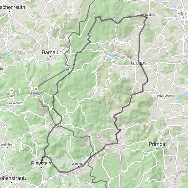 Map miniature of "Medieval Adventure" cycling inspiration in Oberpfalz, Germany. Generated by Tarmacs.app cycling route planner