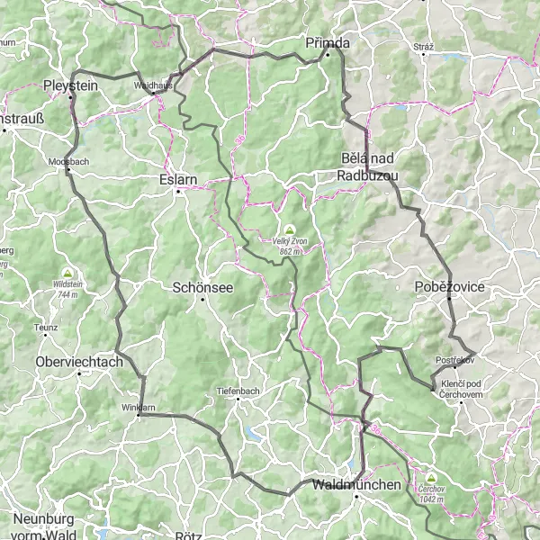 Karten-Miniaturansicht der Radinspiration "Roadtrip durch die Oberpfalz" in Oberpfalz, Germany. Erstellt vom Tarmacs.app-Routenplaner für Radtouren