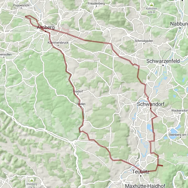 Map miniature of "Schwammerling Challenge" cycling inspiration in Oberpfalz, Germany. Generated by Tarmacs.app cycling route planner
