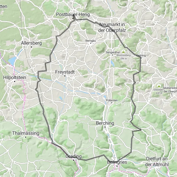 Karten-Miniaturansicht der Radinspiration "Rund um Neumarkt in der Oberpfalz" in Oberpfalz, Germany. Erstellt vom Tarmacs.app-Routenplaner für Radtouren