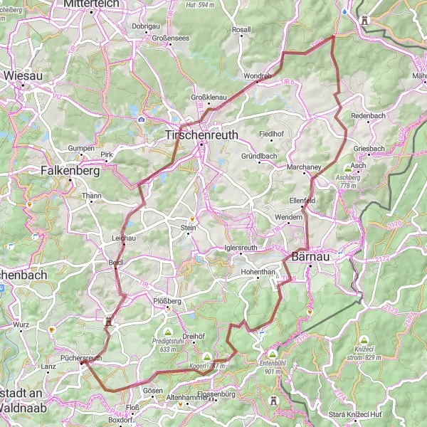 Karten-Miniaturansicht der Radinspiration "Wildenau und Wolfenstein Tour" in Oberpfalz, Germany. Erstellt vom Tarmacs.app-Routenplaner für Radtouren