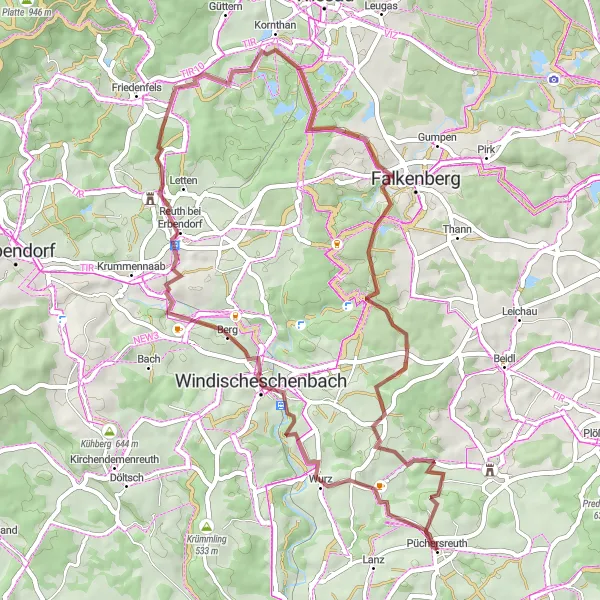 Karten-Miniaturansicht der Radinspiration "Gravel Tour um Püchersreuth" in Oberpfalz, Germany. Erstellt vom Tarmacs.app-Routenplaner für Radtouren
