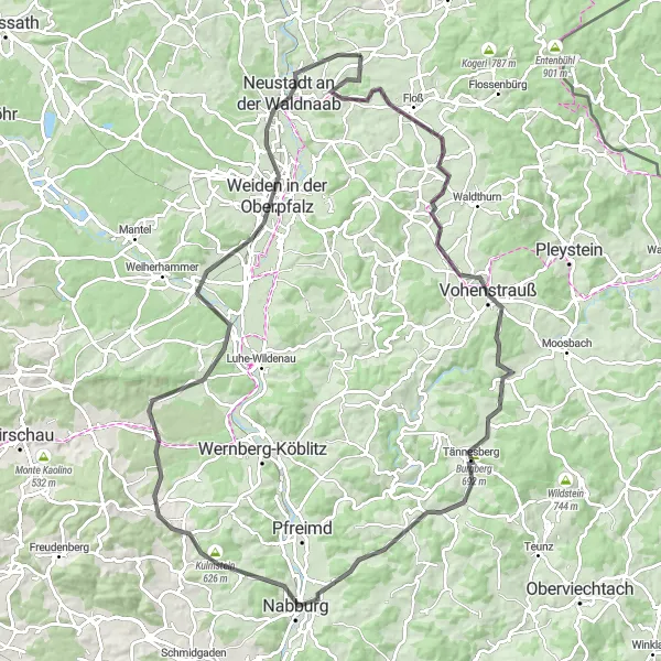 Map miniature of "The Störnstein Road Explorer" cycling inspiration in Oberpfalz, Germany. Generated by Tarmacs.app cycling route planner