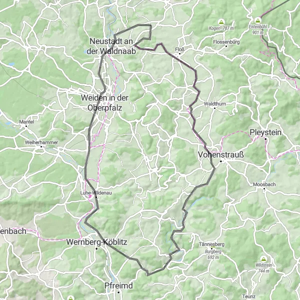 Karten-Miniaturansicht der Radinspiration "Durch malerische Dörfer und grüne Wälder" in Oberpfalz, Germany. Erstellt vom Tarmacs.app-Routenplaner für Radtouren