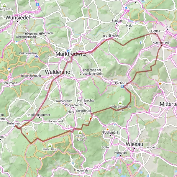 Karten-Miniaturansicht der Radinspiration "Gravel-Tour um Pullenreuth und Umgebung" in Oberpfalz, Germany. Erstellt vom Tarmacs.app-Routenplaner für Radtouren