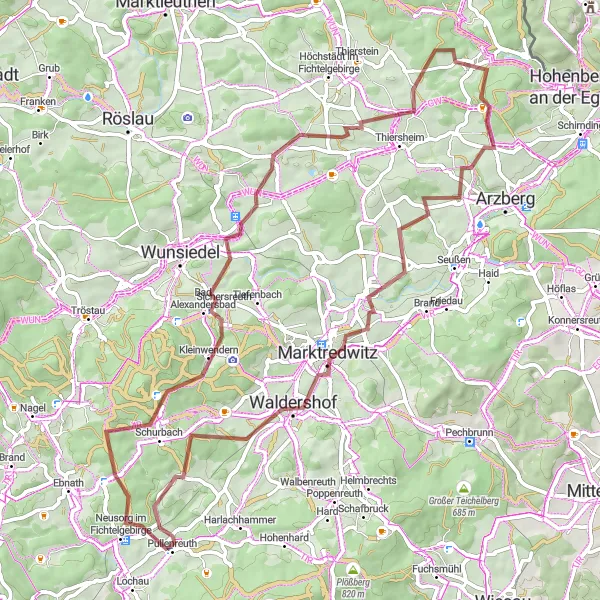 Karten-Miniaturansicht der Radinspiration "Naturerlebnis im Fichtelgebirge" in Oberpfalz, Germany. Erstellt vom Tarmacs.app-Routenplaner für Radtouren