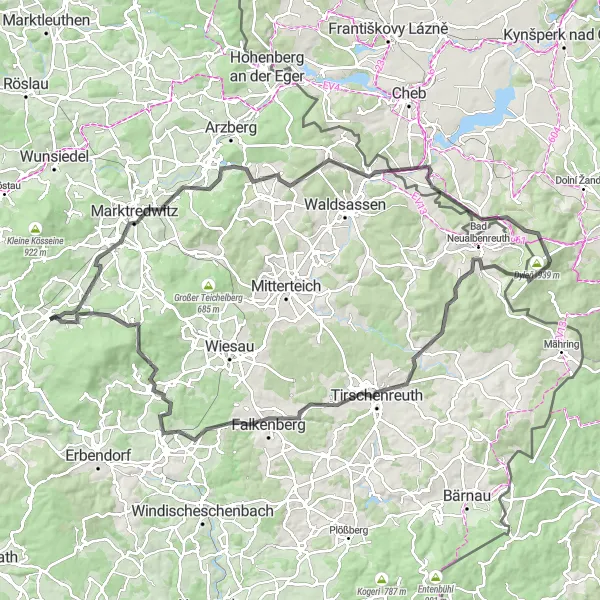 Karten-Miniaturansicht der Radinspiration "Rund um Marktredwitz" in Oberpfalz, Germany. Erstellt vom Tarmacs.app-Routenplaner für Radtouren