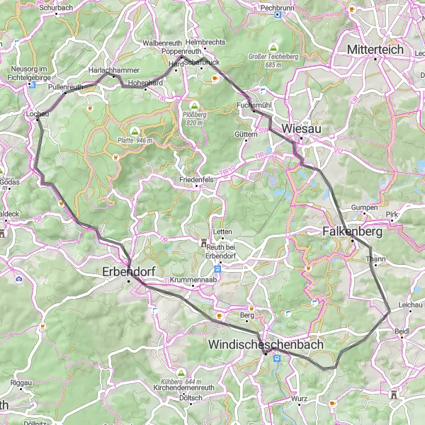 Karten-Miniaturansicht der Radinspiration "Auf den Spuren des Harlachbergs" in Oberpfalz, Germany. Erstellt vom Tarmacs.app-Routenplaner für Radtouren