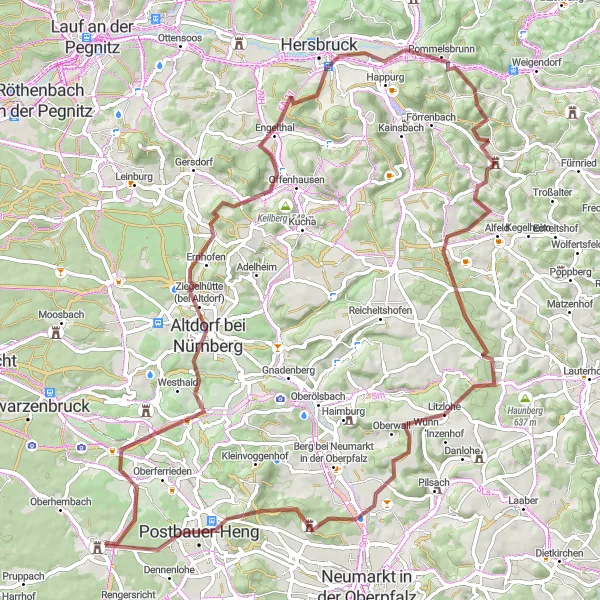 Karten-Miniaturansicht der Radinspiration "Hügelige Schönheit von Oberpfalz" in Oberpfalz, Germany. Erstellt vom Tarmacs.app-Routenplaner für Radtouren