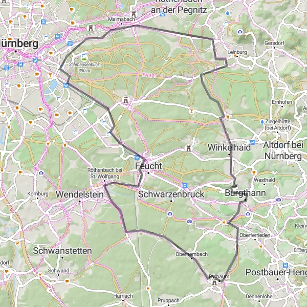 Map miniature of "Scenic Road Exploration" cycling inspiration in Oberpfalz, Germany. Generated by Tarmacs.app cycling route planner