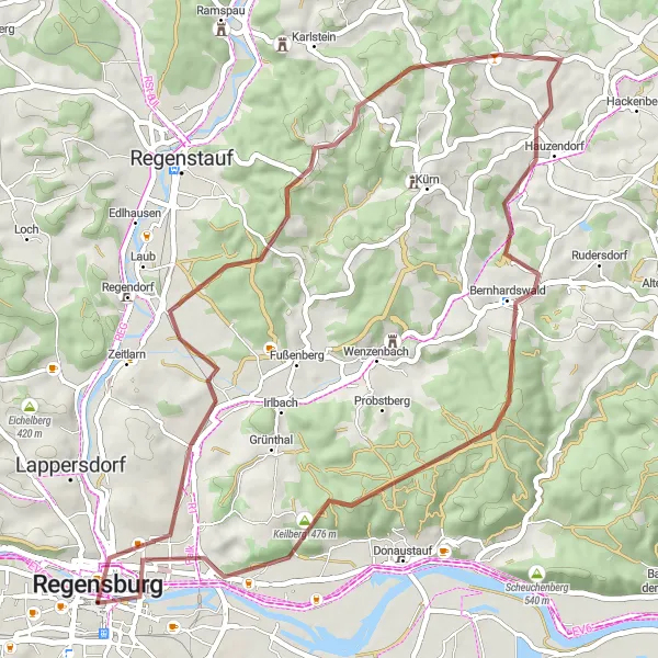 Karten-Miniaturansicht der Radinspiration "Kulturelle Vielfalt und Naturerlebnisse" in Oberpfalz, Germany. Erstellt vom Tarmacs.app-Routenplaner für Radtouren