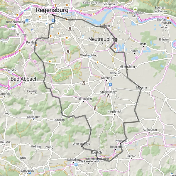 Karten-Miniaturansicht der Radinspiration "Pfakofen und Schloss St. Emmeram" in Oberpfalz, Germany. Erstellt vom Tarmacs.app-Routenplaner für Radtouren