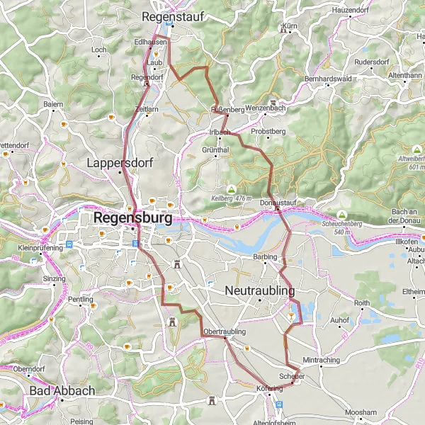 Map miniature of "Enchanting Gravel Tour" cycling inspiration in Oberpfalz, Germany. Generated by Tarmacs.app cycling route planner